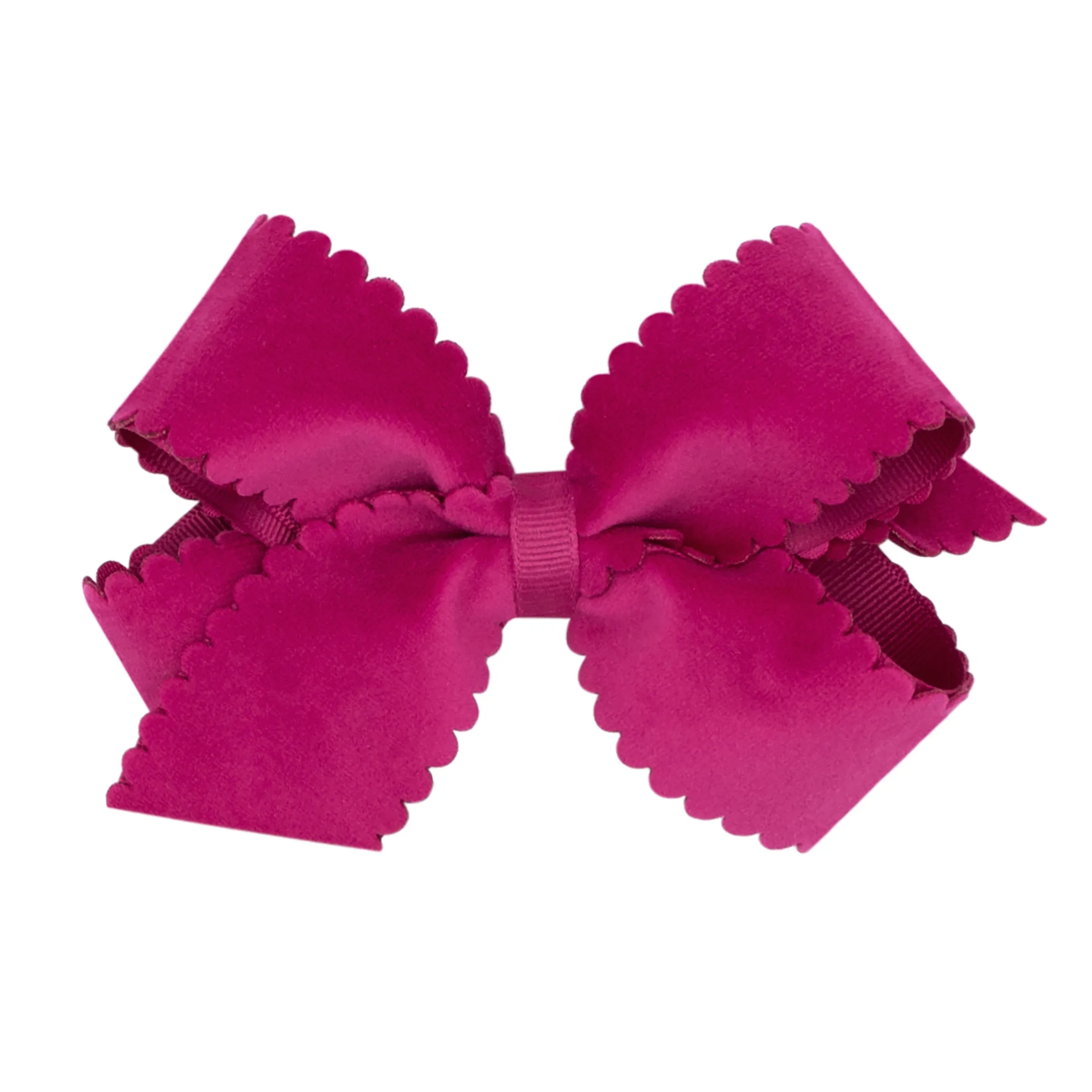 Medium Grosgrain with Scalloped Edge Faux Velvet Bow on Clippie