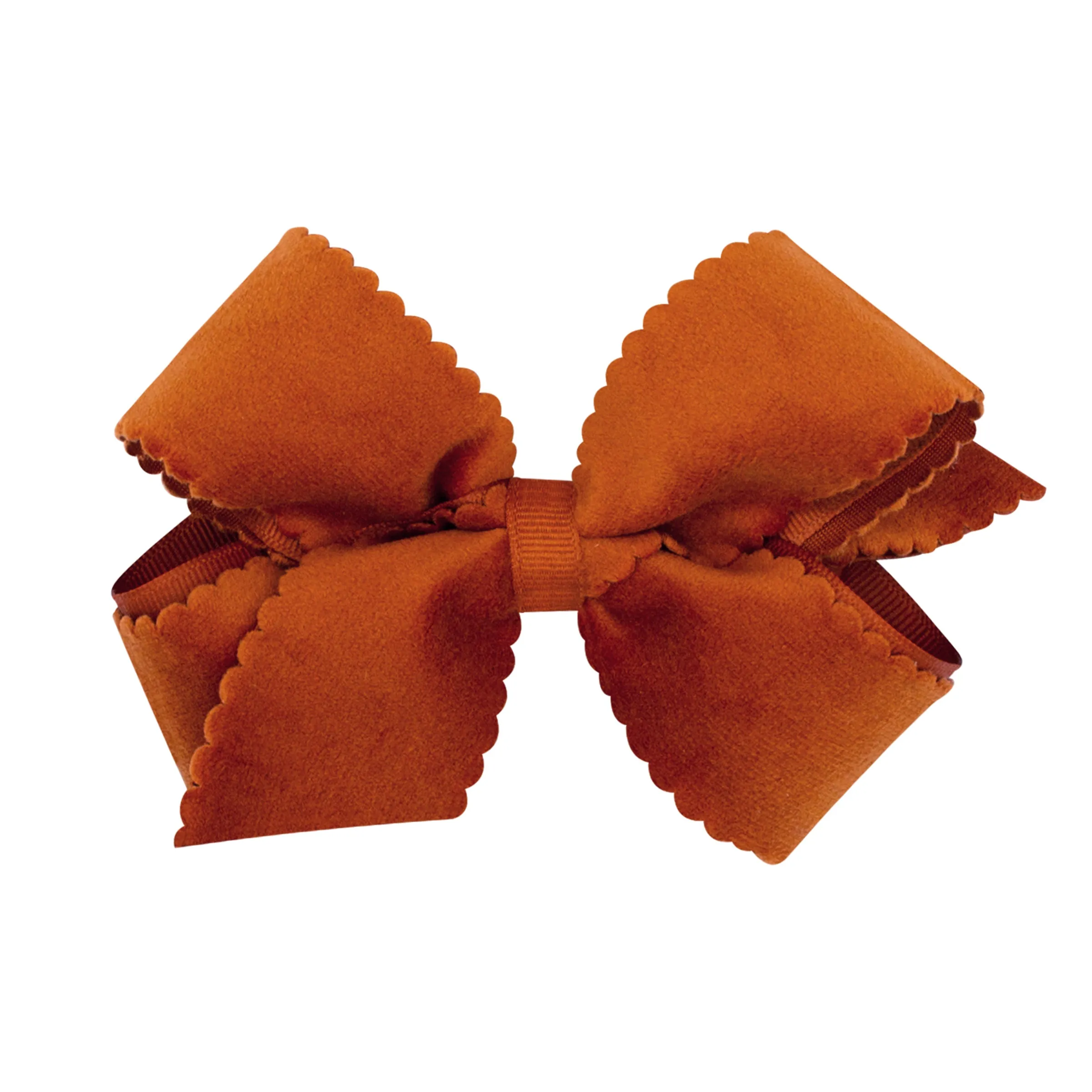 Medium Grosgrain with Scalloped Edge Faux Velvet Bow on Clippie