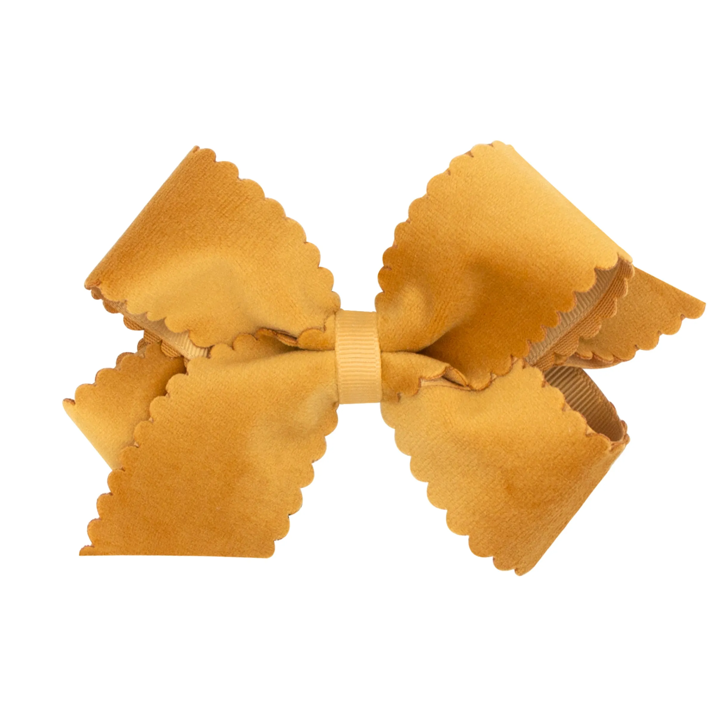 Medium Grosgrain with Scalloped Edge Faux Velvet Bow on Clippie