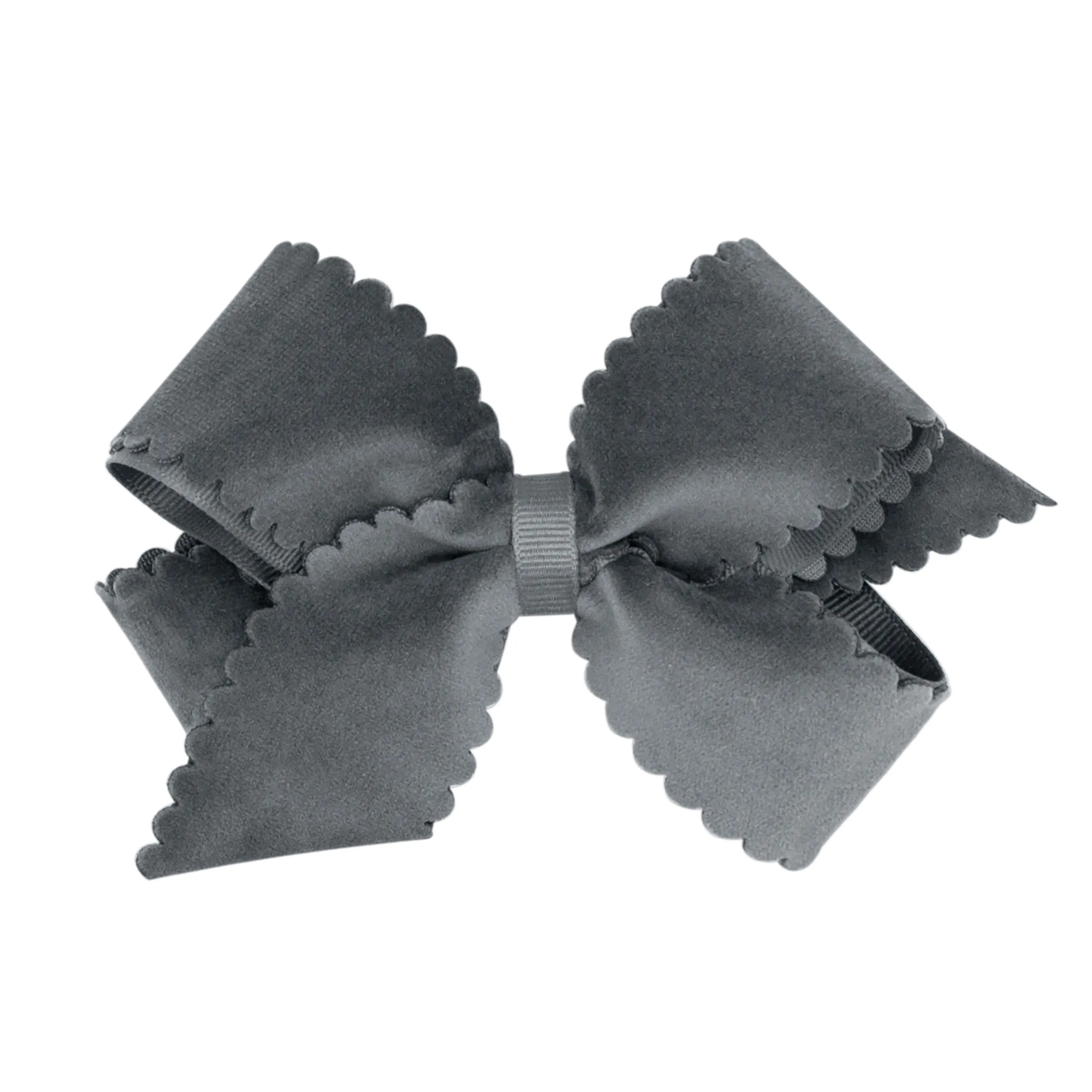 Medium Grosgrain with Scalloped Edge Faux Velvet Bow on Clippie