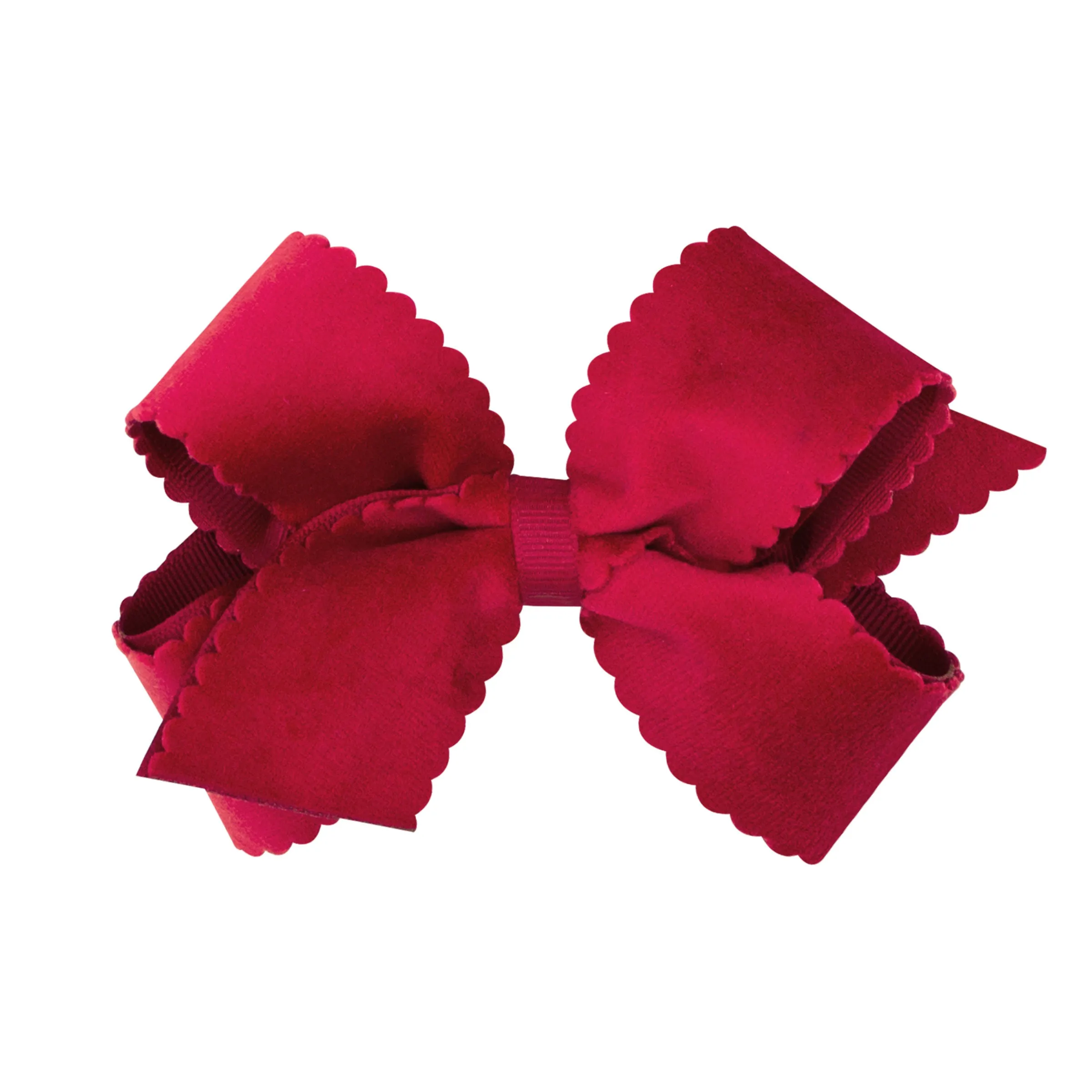 Medium Grosgrain with Scalloped Edge Faux Velvet Bow on Clippie