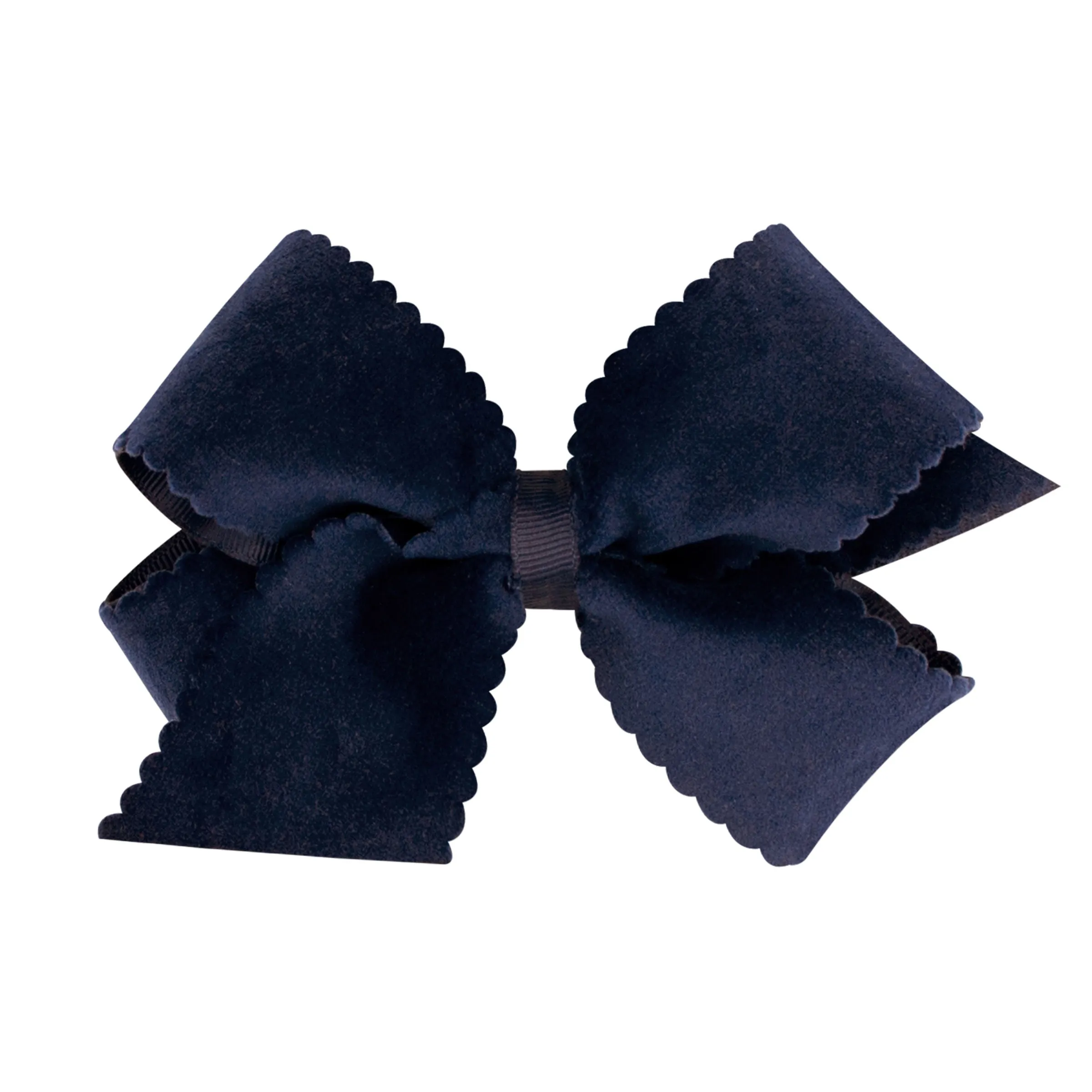 Medium Grosgrain with Scalloped Edge Faux Velvet Bow on Clippie