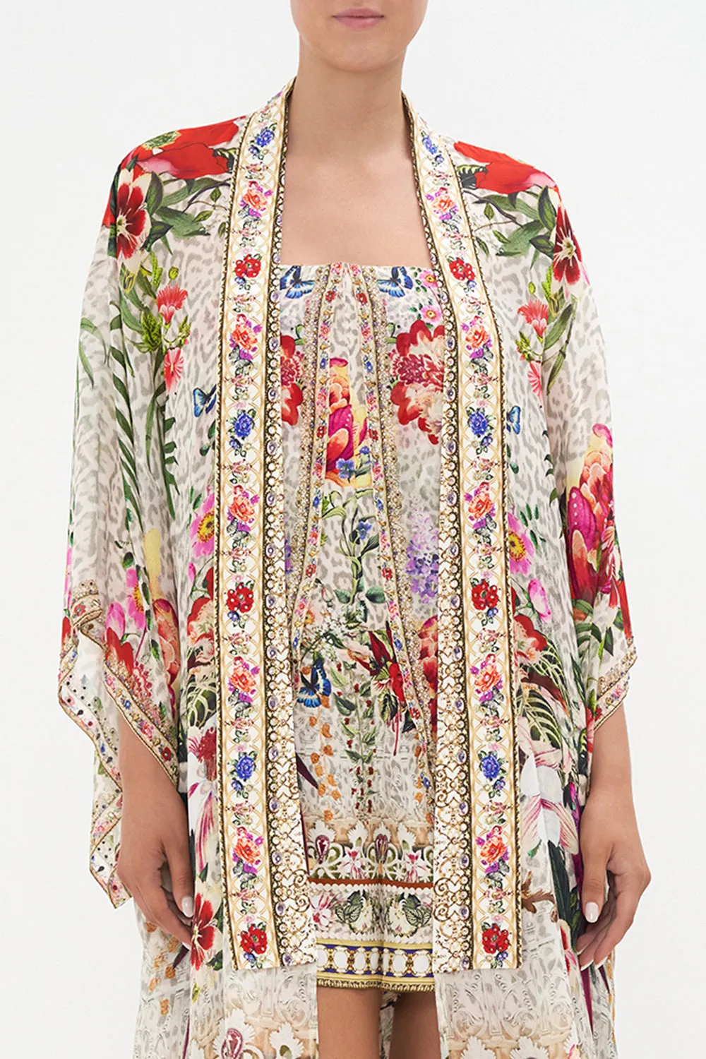 MID LENGTH KIMONO LAYER W COLLAR LEOS BOUQUET