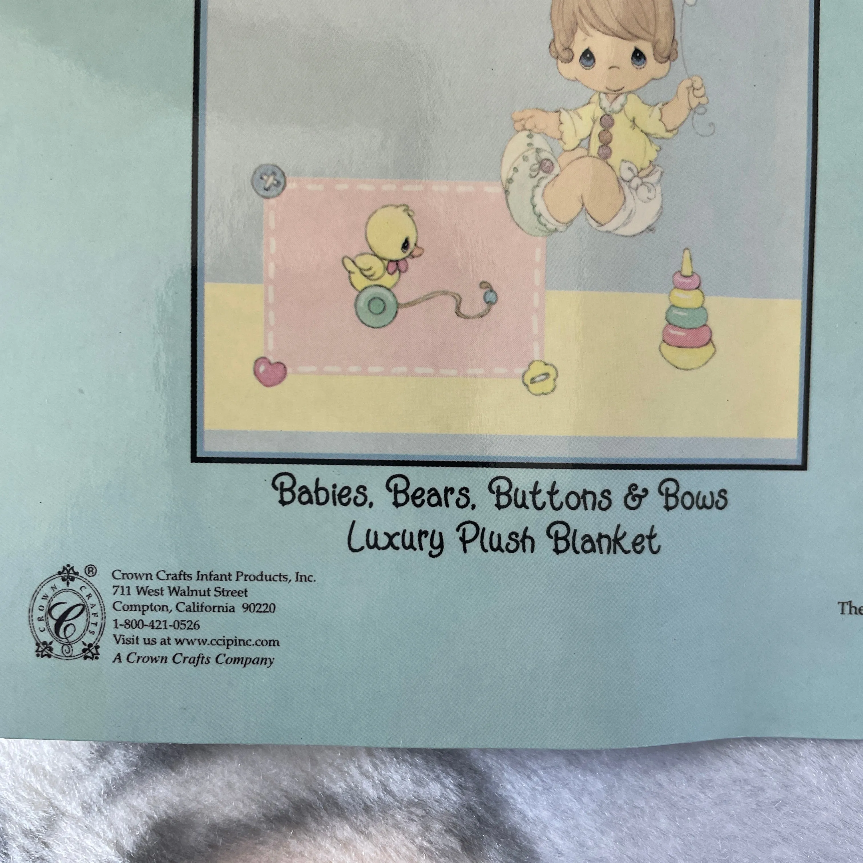 New Vintage Precious Moments Baby Blanket Luxury High Pile Plush Fleece Crib Throw 30" x 45" Velour Velvet Thick Minky Boy & Girl Playtime Toys Light Blue