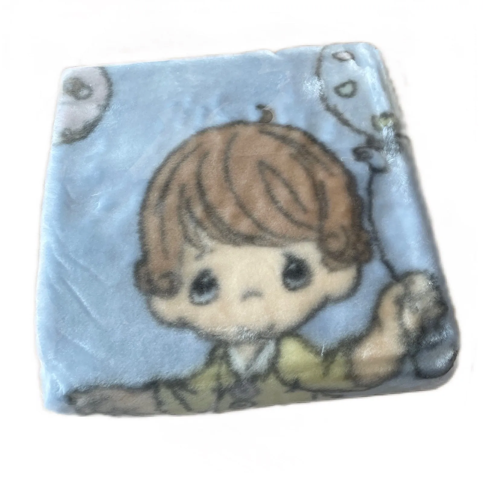 New Vintage Precious Moments Baby Blanket Luxury High Pile Plush Fleece Crib Throw 30" x 45" Velour Velvet Thick Minky Boy & Girl Playtime Toys Light Blue