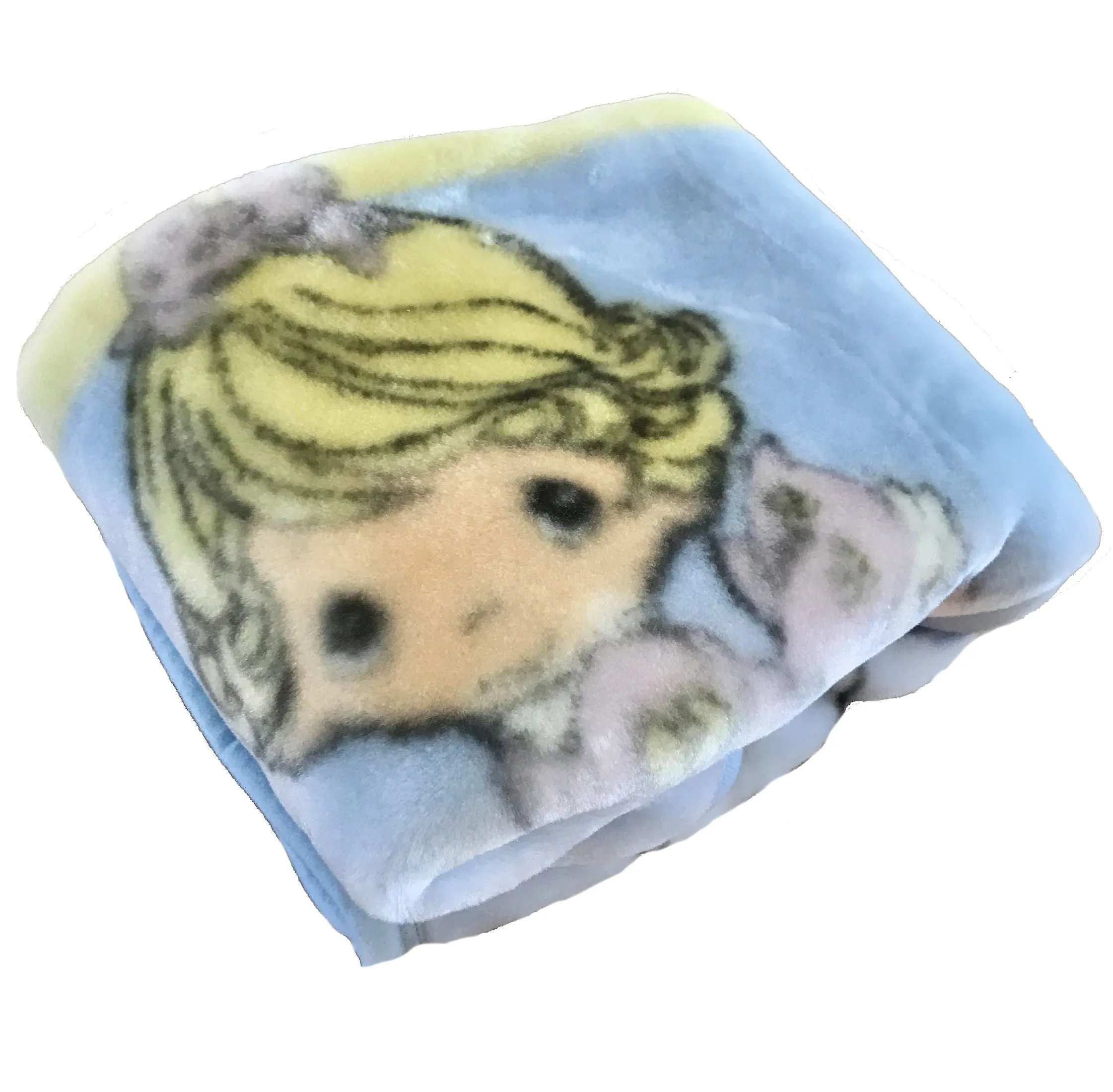 New Vintage Precious Moments Baby Blanket Luxury High Pile Plush Fleece Crib Throw 30" x 45" Velour Velvet Thick Minky Boy & Girl Playtime Toys Light Blue