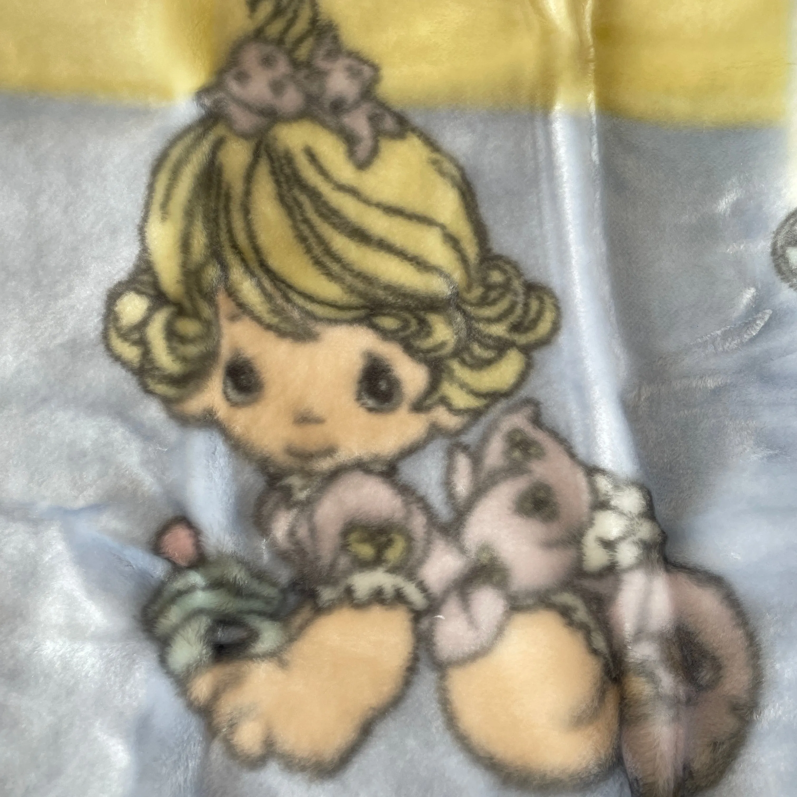 New Vintage Precious Moments Baby Blanket Luxury High Pile Plush Fleece Crib Throw 30" x 45" Velour Velvet Thick Minky Boy & Girl Playtime Toys Light Blue