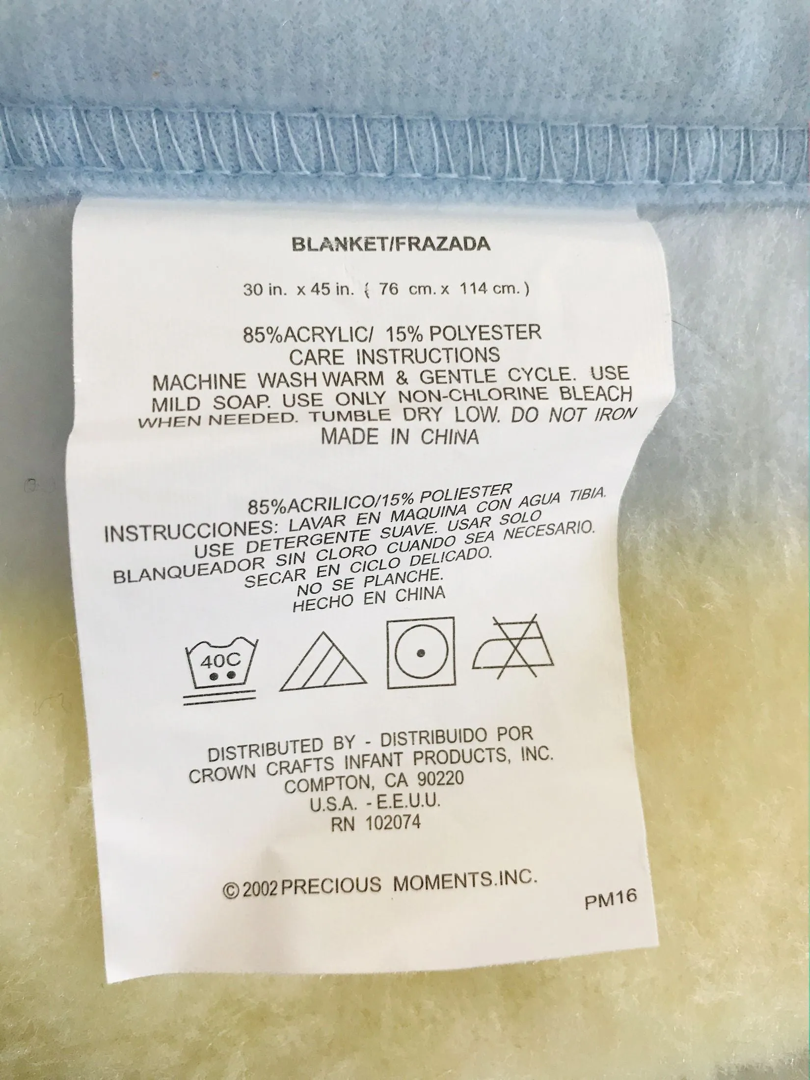 New Vintage Precious Moments Baby Blanket Luxury High Pile Plush Fleece Crib Throw 30" x 45" Velour Velvet Thick Minky Boy & Girl Playtime Toys Light Blue