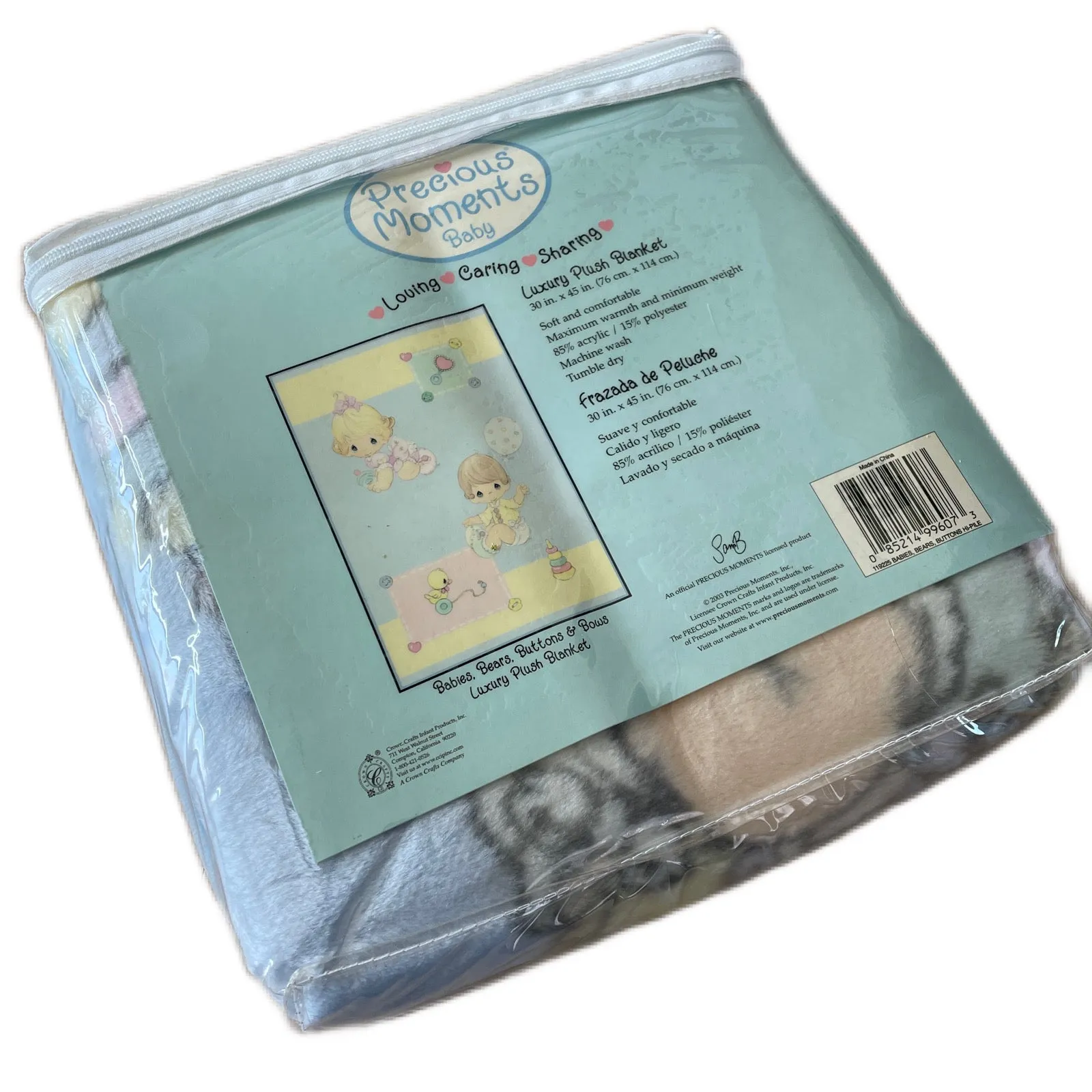 New Vintage Precious Moments Baby Blanket Luxury High Pile Plush Fleece Crib Throw 30" x 45" Velour Velvet Thick Minky Boy & Girl Playtime Toys Light Blue