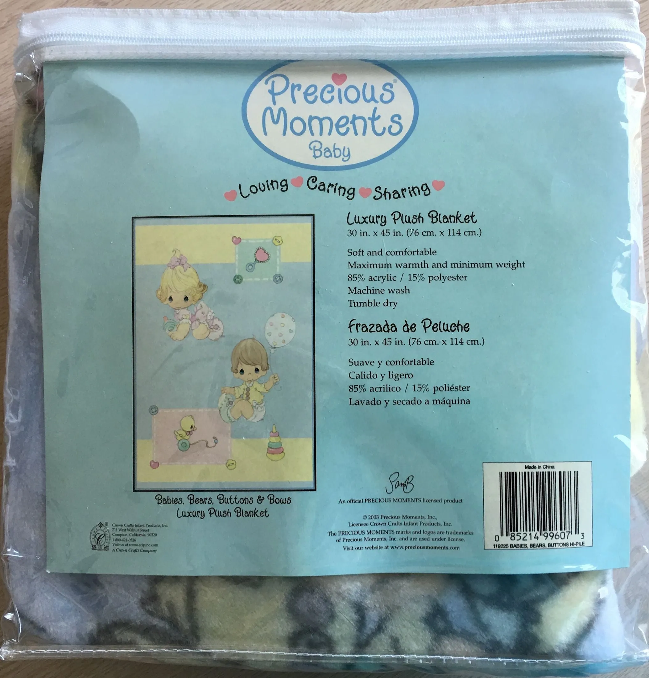 New Vintage Precious Moments Baby Blanket Luxury High Pile Plush Fleece Crib Throw 30" x 45" Velour Velvet Thick Minky Boy & Girl Playtime Toys Light Blue