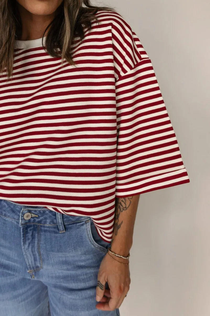 PREORDER! ETA 2/13 Coast To Coast Red Striped Open Back Bow Top **SHIPPING EXPECTED TO BEGIN ON DATE 2/13**