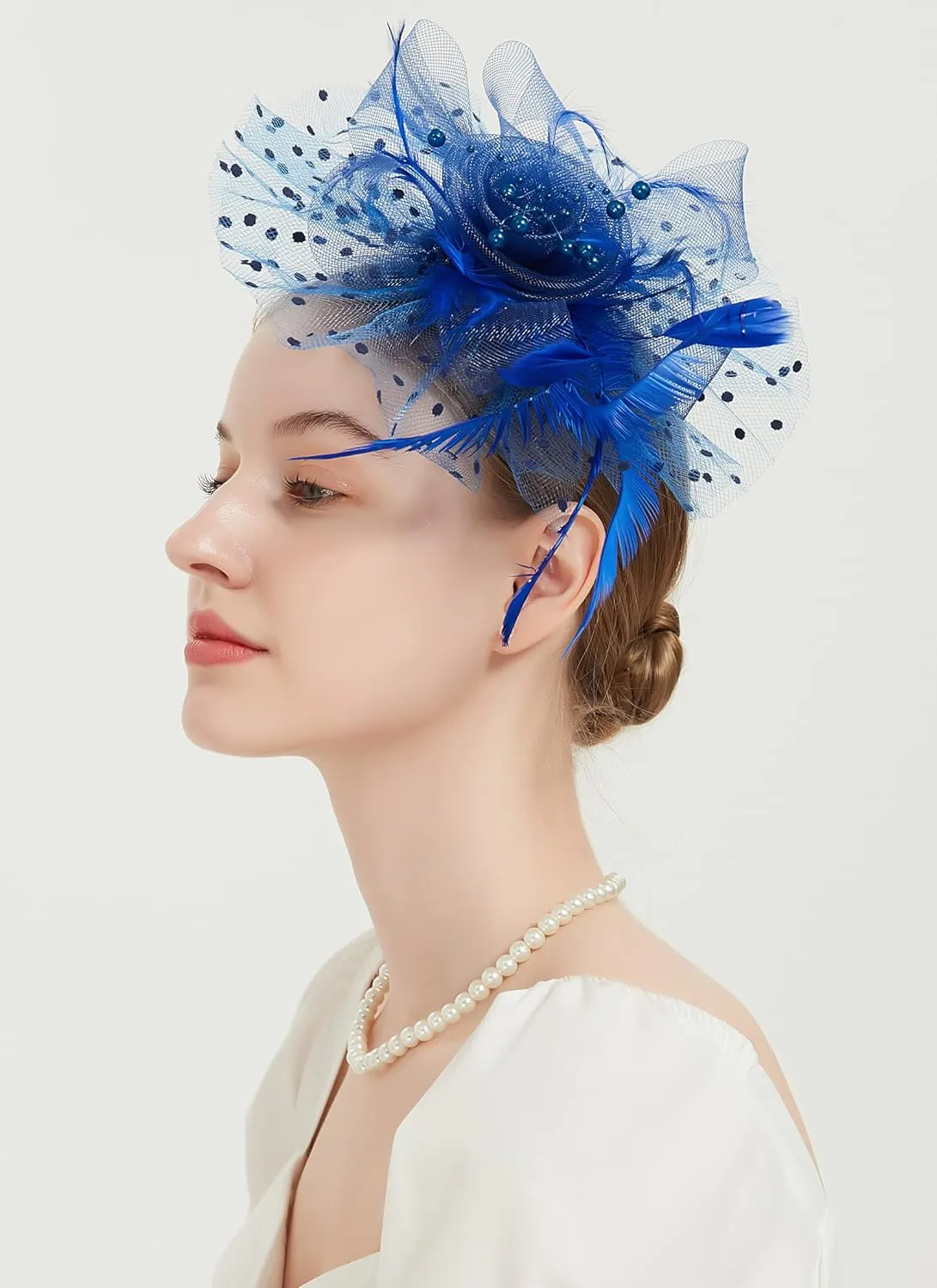 QDC Fascinators for Women Tea Party Headband Hats Cocktail Flower Mesh Feathers Headwear Hair Clip for Wedding