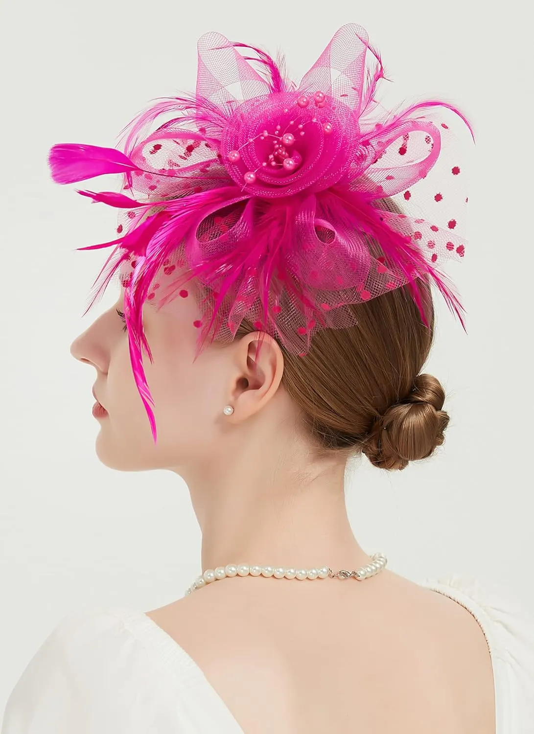 QDC Fascinators for Women Tea Party Headband Hats Cocktail Flower Mesh Feathers Headwear Hair Clip for Wedding
