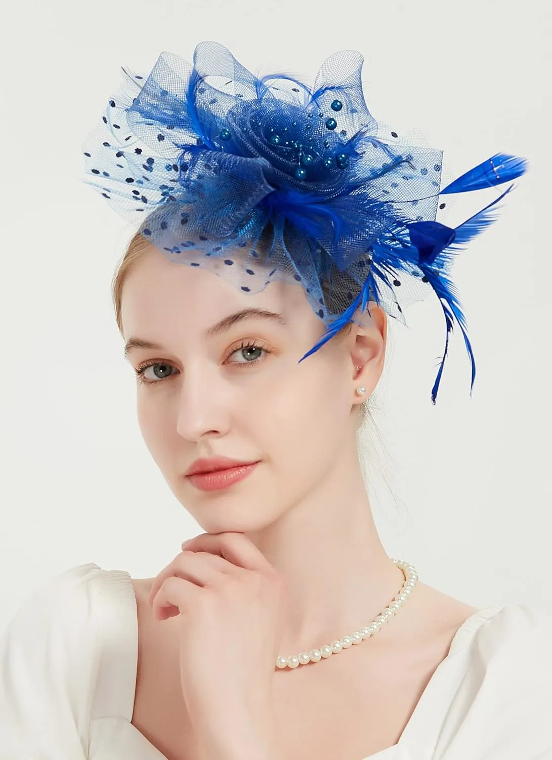 QDC Fascinators for Women Tea Party Headband Hats Cocktail Flower Mesh Feathers Headwear Hair Clip for Wedding