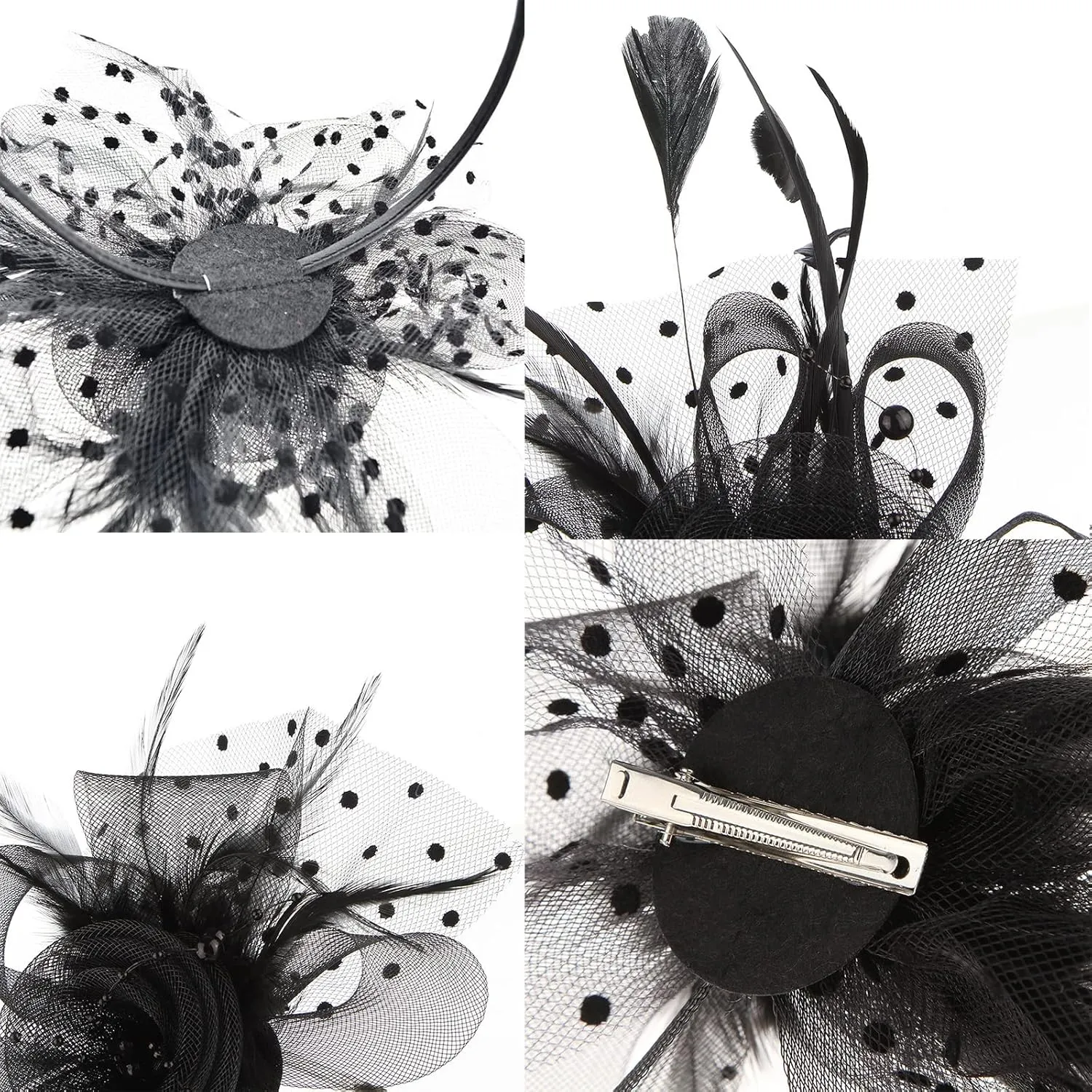 QDC Fascinators for Women Tea Party Headband Hats Cocktail Flower Mesh Feathers Headwear Hair Clip for Wedding