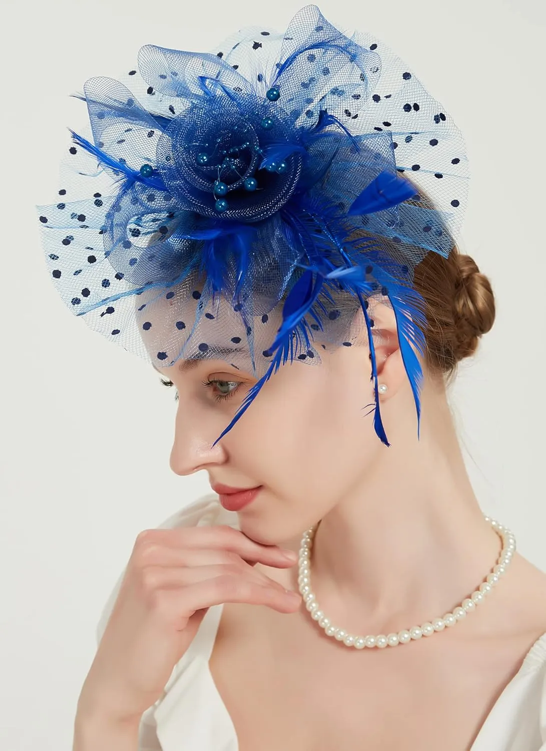QDC Fascinators for Women Tea Party Headband Hats Cocktail Flower Mesh Feathers Headwear Hair Clip for Wedding