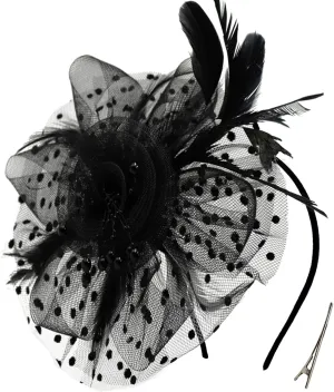 QDC Fascinators for Women Tea Party Headband Hats Cocktail Flower Mesh Feathers Headwear Hair Clip for Wedding