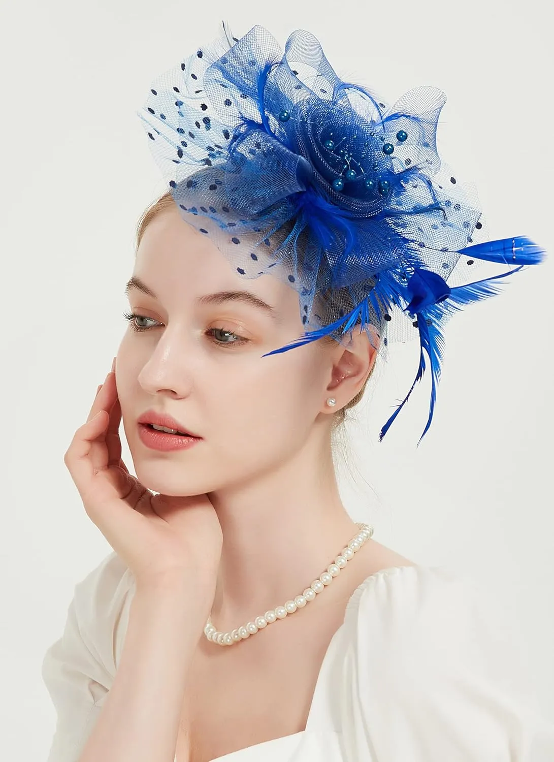 QDC Fascinators for Women Tea Party Headband Hats Cocktail Flower Mesh Feathers Headwear Hair Clip for Wedding