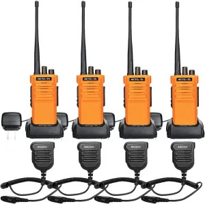 Retevis RT29 Emergency Two Way Radios Long Range, Heavy Duty 2 Way Radios Rechargeable,3200mAh,VOX,Alarm,with IP67 Waterproof Speak Mic, Professional Walkie Talkies for Construction School(4 Pack)