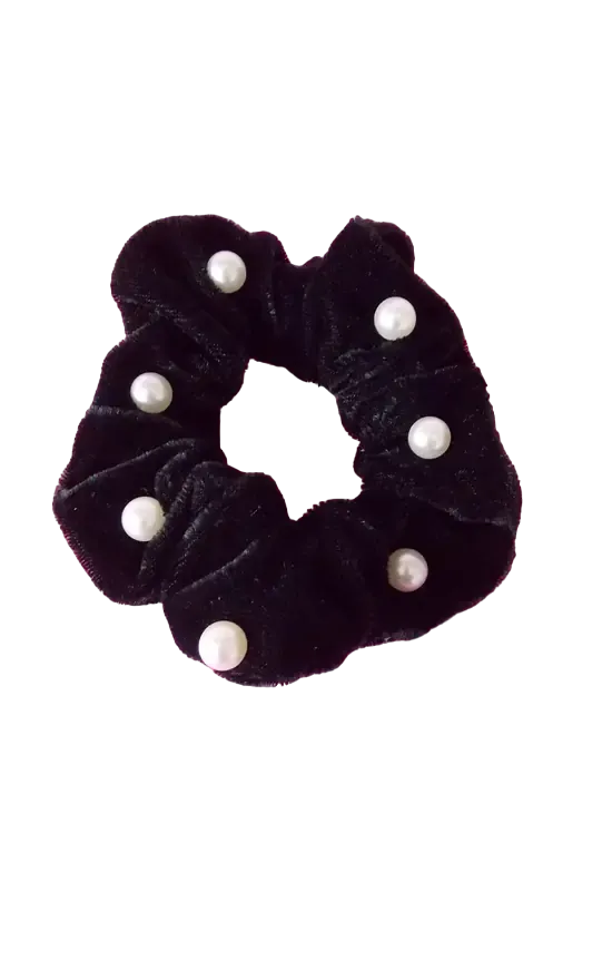 SCRUNCHI Black Pearl Embellished Velvet Scrunchie