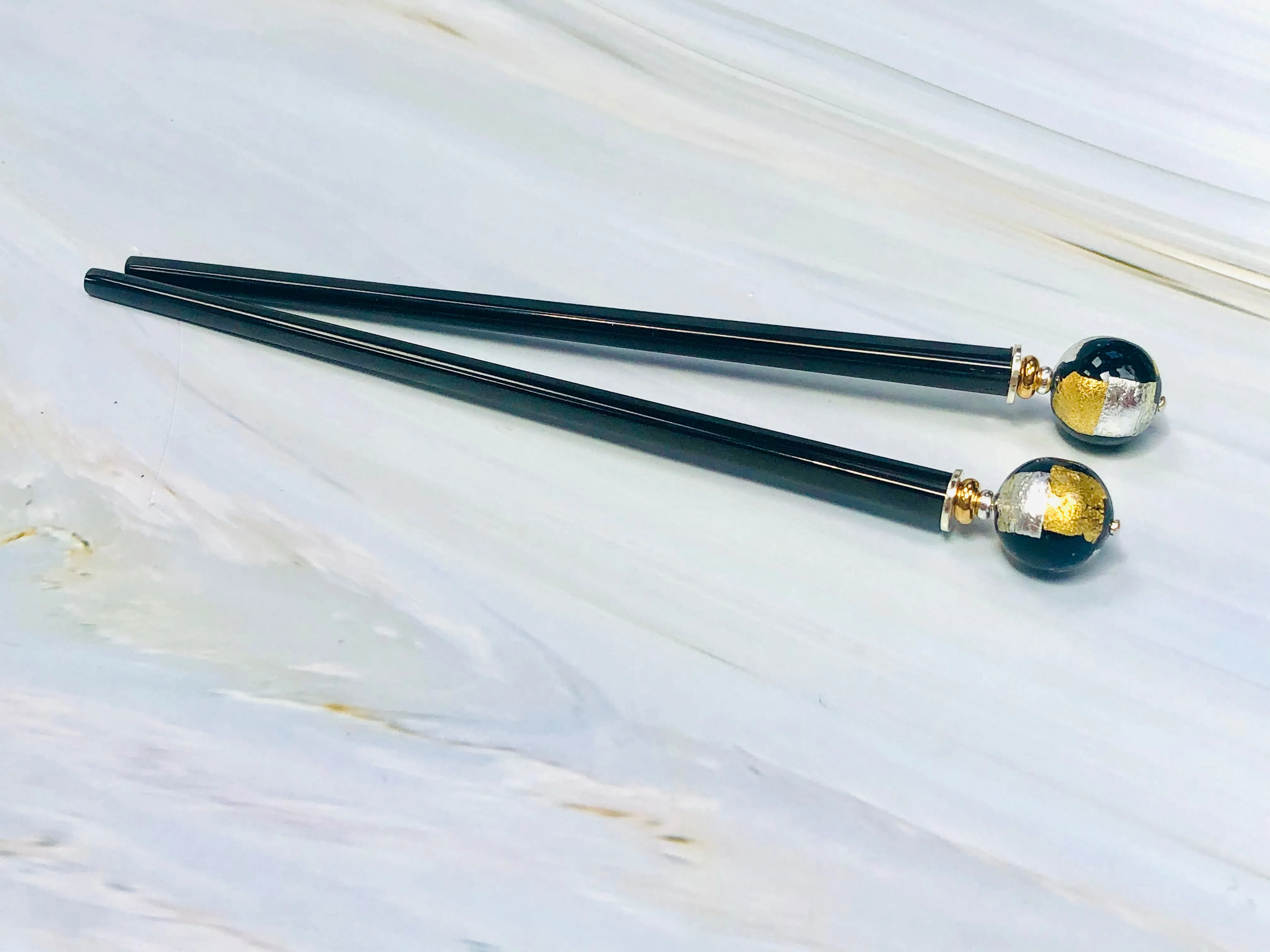 Silver and 24k Gold Elegant hair sticks, Minimalist Modern hair sticks