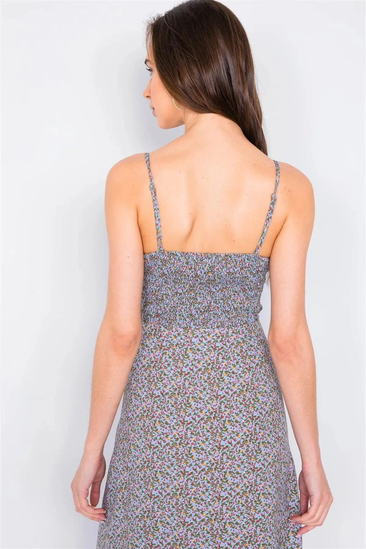 Sky Minimalist Floral Print Center Cut Out Chic Midi Dress /4-2-1