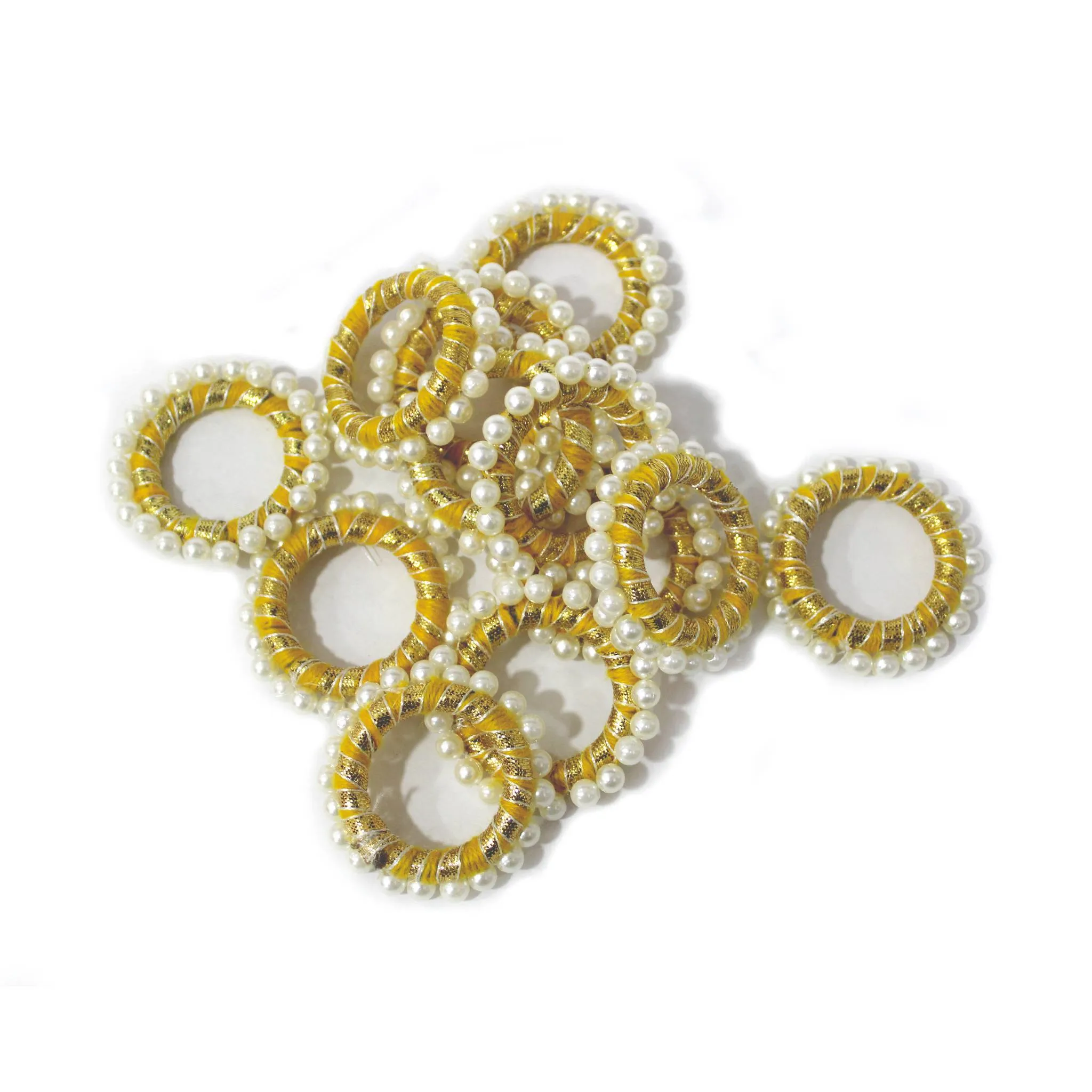 Threaded Round Bangle with Gota and Beads for Craft Packing Decoration - 11554, Medium