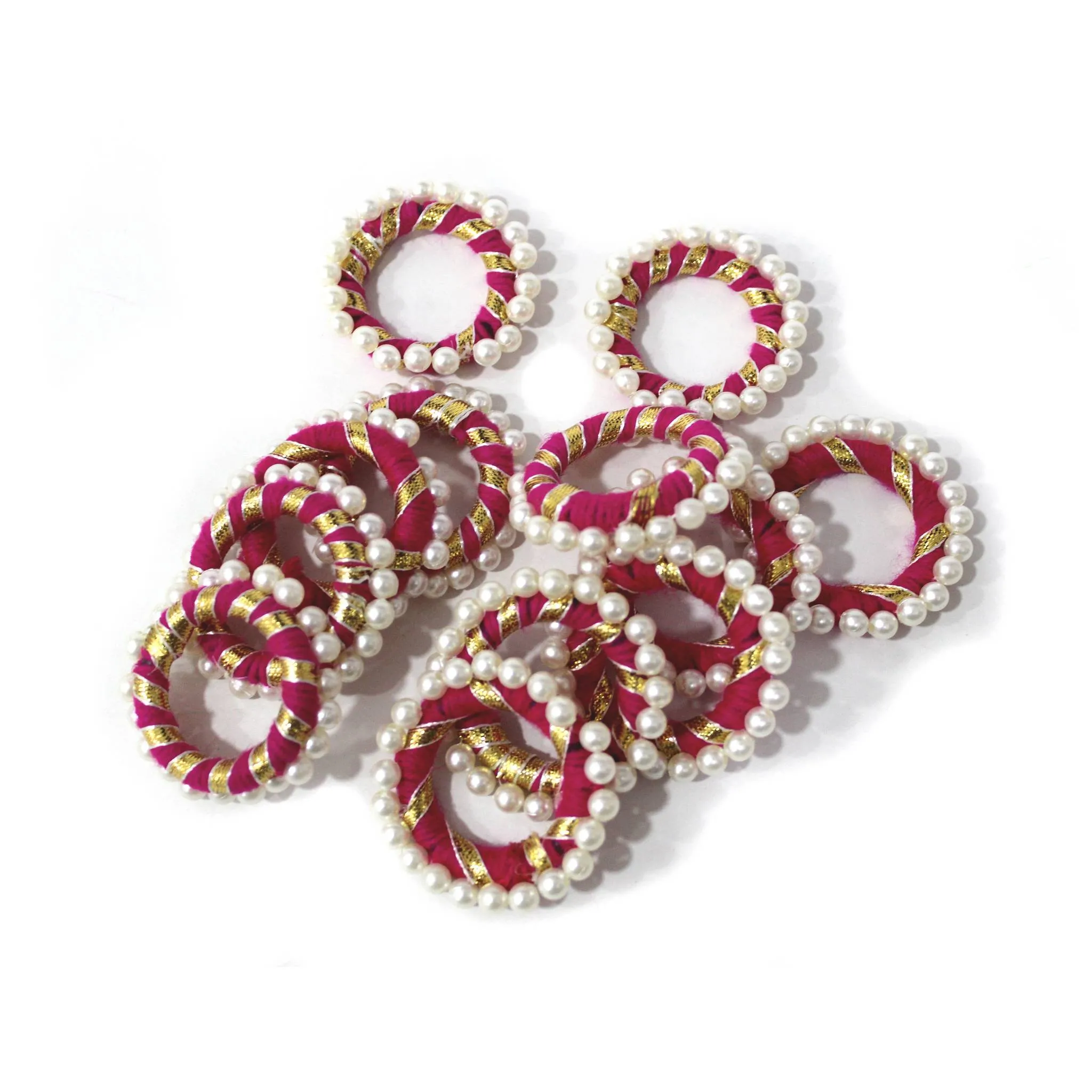 Threaded Round Bangle with Gota and Beads for Craft Packing Decoration - 11554, Medium