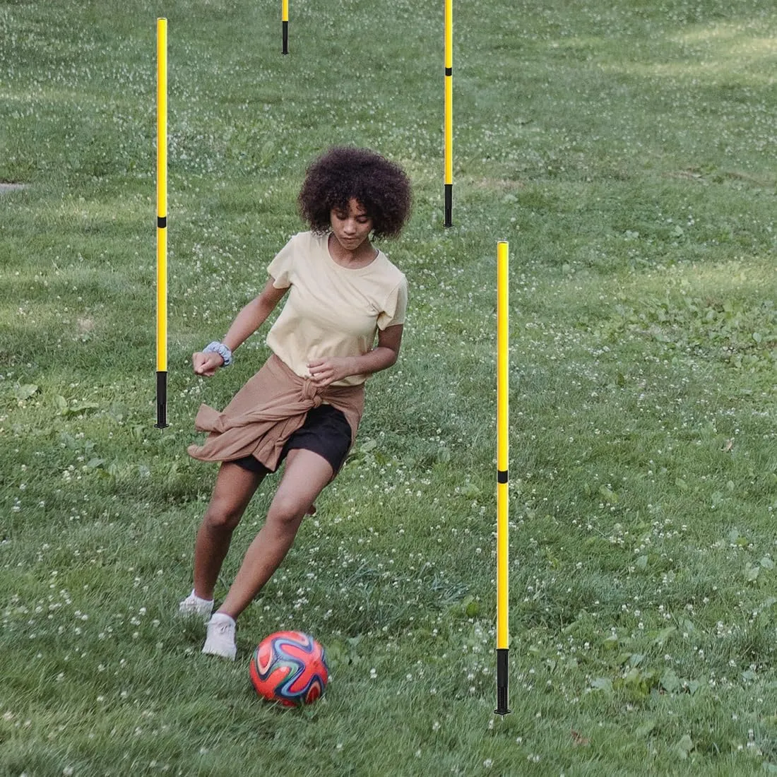 TNZMART Black Spring Agility Training Pole Set Soccer Plug-in Type Dribbling Pole Coaching Sticks for Sports, Traning, Warning