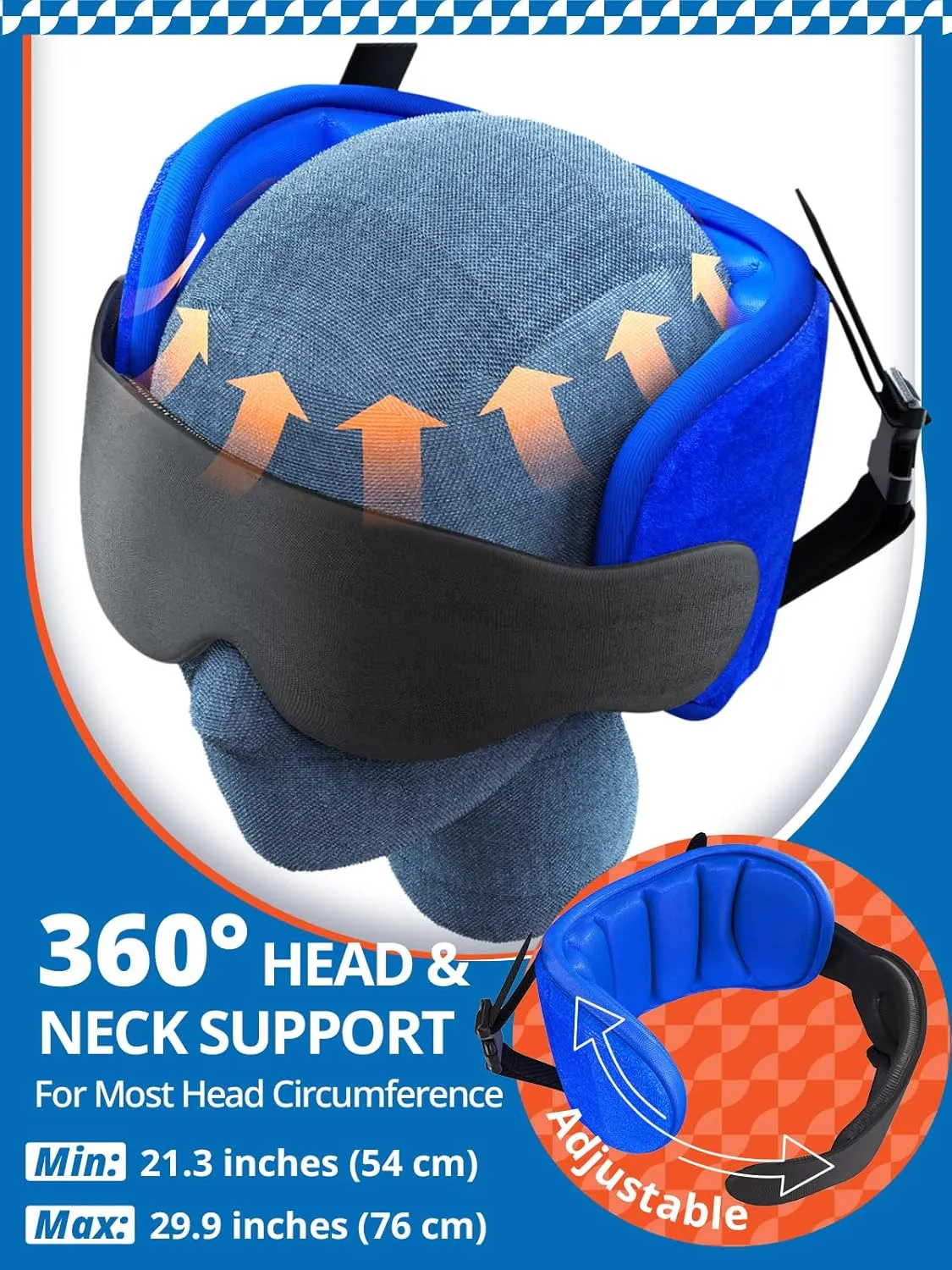 Travel Pillows for Airplanes, Airplane Pillow for Long Flight Car Road Trip, Airplane Head Strap with Sleep Eye Mask, 360 Support Headrest, Stop Bobblehead Travel Neck Pillow, Mottled Black