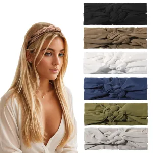 Vercret Headbands for Women Wide Sailor Knot Braided Headband Adjustable Hair Bands Non Slip for Girls Boho Stretchy Turban Headwrap Yoga Workout, Solid Color, 6Pcs