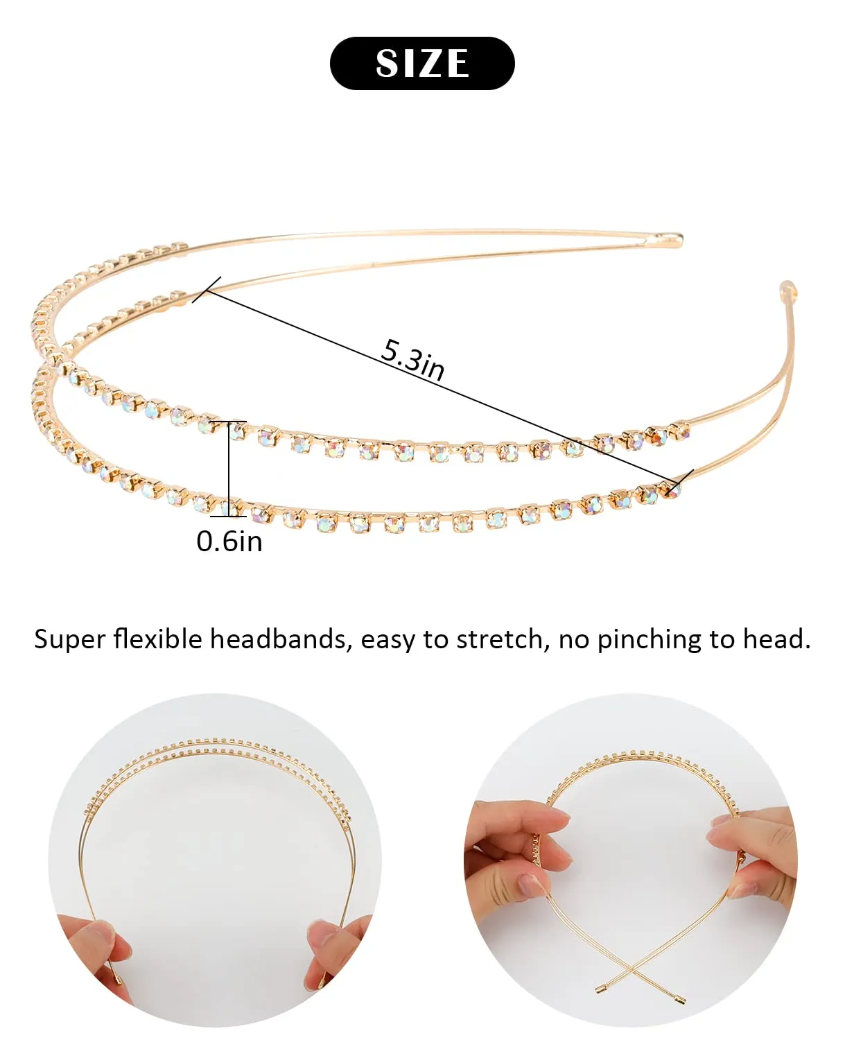 Wecoe 4 Pack AB Rhinestone Headbands Gold Metal Headbands Flower Girl Bridal Wedding Headband Crystal Headpieces Flower Leaf Butterfly Headband Formal Hair Accessories For Women Girls Gifts